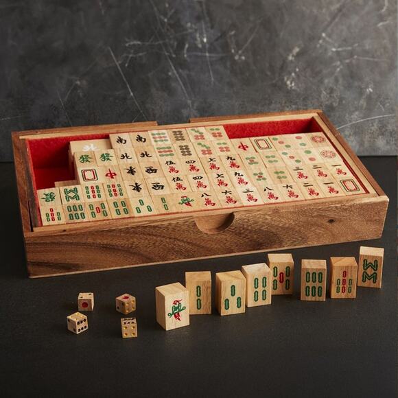 NEW Mahjong Set w/ Case Mango Wood Wooden Tile Game Chinese Domino Adult - Picture 1 of 6